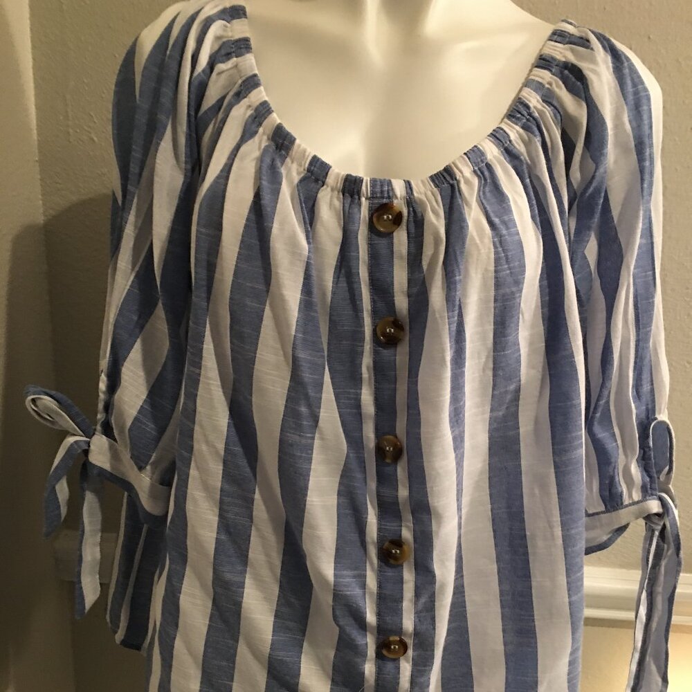 Western Look Peasant Style Striped Blouse - Gorgeous NWT Large  Ki1